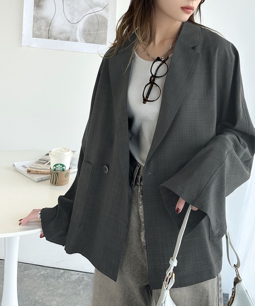 クラシカルエルフ(Classical Elf) 麻調シアー素材ドルマンスリーブオーバーサイズダブルテーラードジャケット