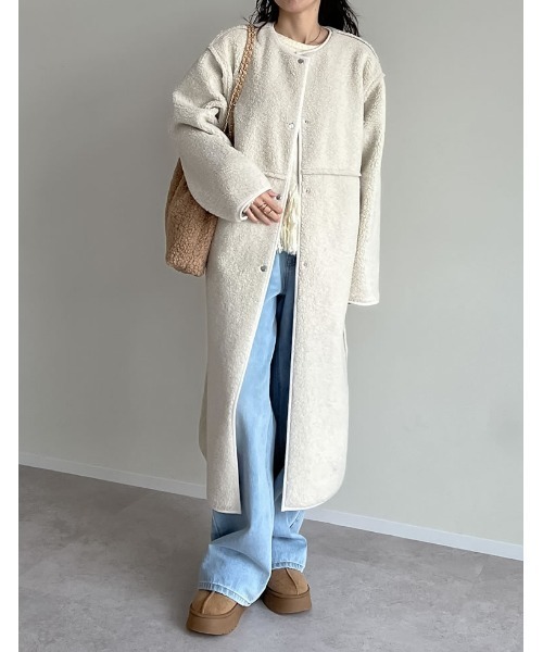 リエディ(Re:EDIT) ダブルフェイスボアフェイクムートンノーカラーコート