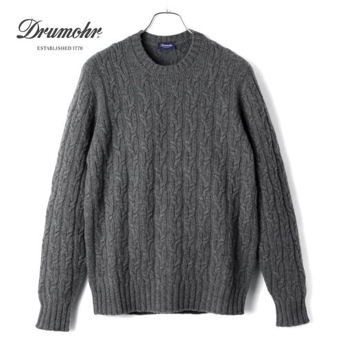 ドルモア(DRUMOHR) ケーブル編みカシミヤミドルゲージシームレスクルーネックニット