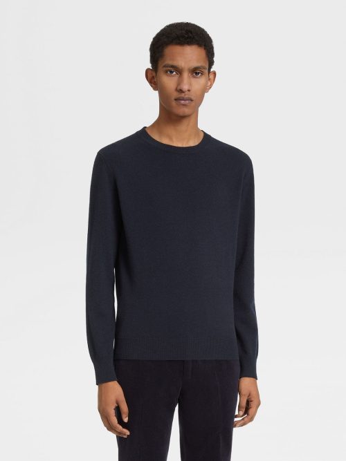 ゼニア(ZEGNA) ネイビーブルーメランジュ Oasi Cashmereクルーネック