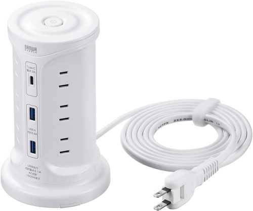 サンワサプライ(SANWA SUPPLY) タワー型電源タップ タワータップ USB充電対応 タイプC搭載 12個口 2m 700-TAP075W