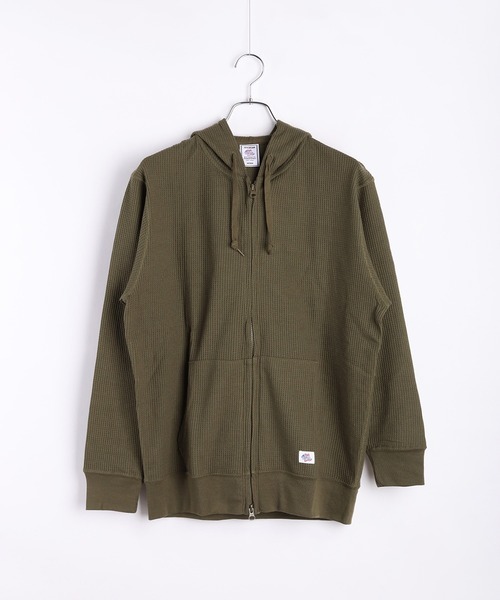 ジェーイーモーガン(JEMORGAN) ワッフル生地 無地 長袖 フルジップパーカー 薄手