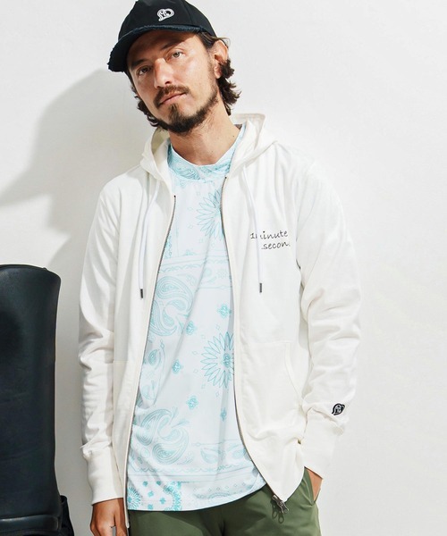 ワンミニッツワンセカンド(1minute 1second) mpa3776-cursive print double zip light hoodie ダブルジップパーカー