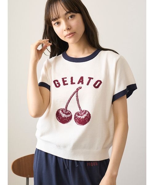 ジェラートピケ(gelato pique) エアリーモコモチーフジャガードリンガープルオーバー