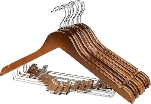 夢の家 木製スーツハンガー クリップ付き 10本セット