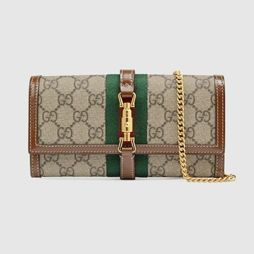グッチ(GUCCI) グッチ ジャッキー 1961 チェーン付き コンチネンタルウォレット ・ベージュ＆ブラウン GGスプリーム キャンバス