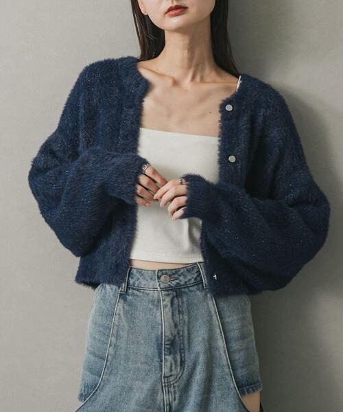 センスオブプレイス(SENSE OF PLACE) ラメシャギークロップドカーディガン