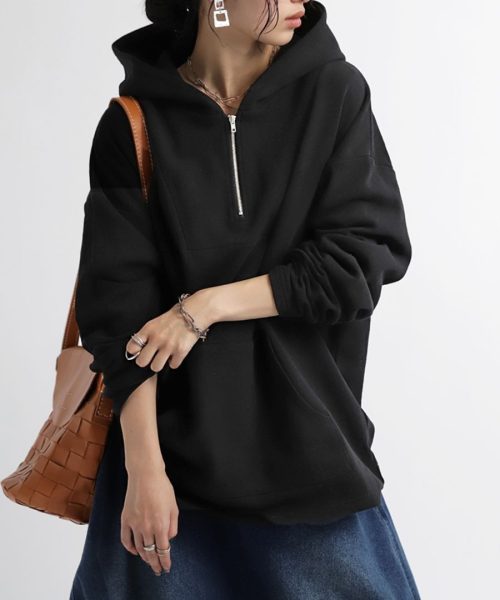 アンティカ(antiqua) 綿100%ハーフジップパーカー