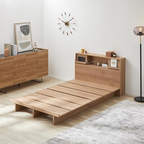 ロウヤ(LOWYA) 宮棚付きベッド スライド扉 ベッドフレーム