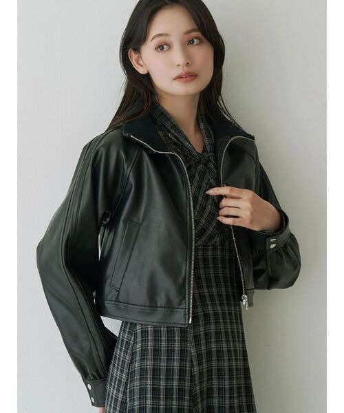 マーキュリーデュオ(MERCURYDUO) フェイクレザークロップドブルゾン