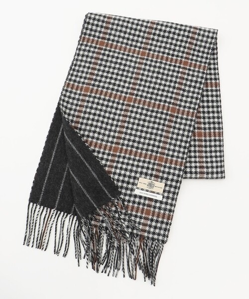 ジェイプレス(J.PRESS) リバーシブル カシミヤマフラー チェック×ストライプ