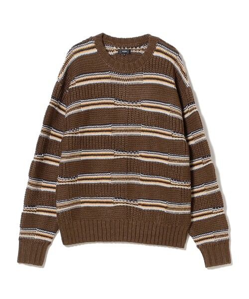 ビームス(BEAMS) 3ゲージ リンクス マルチボーダー クルーネック ニット