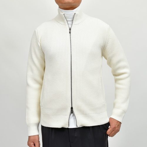 ドルモア(Drumohr) エクストラファインメリノウール 5ゲージ リブ編み ジップアップ ドライバーズニット