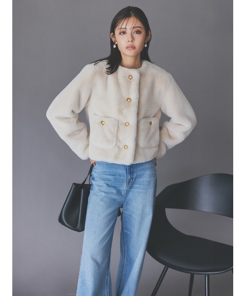 ミラオーウェン(Mila Owen) 金釦クロップドファージャケット