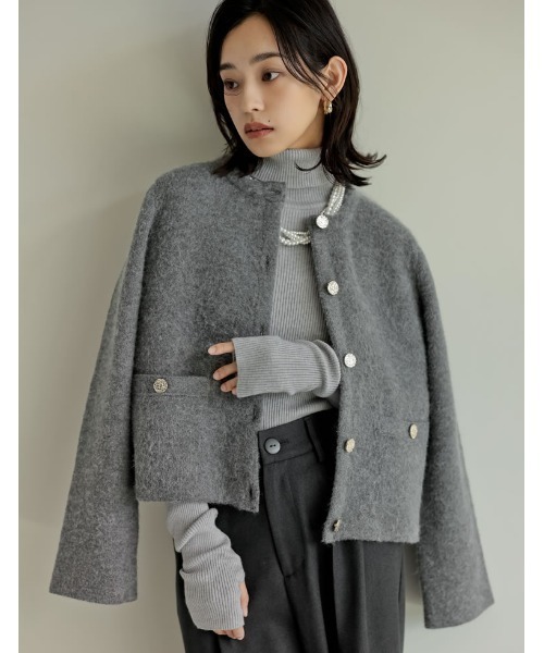 リエディ(Re:EDIT) ニットゴールドボタンショートコート