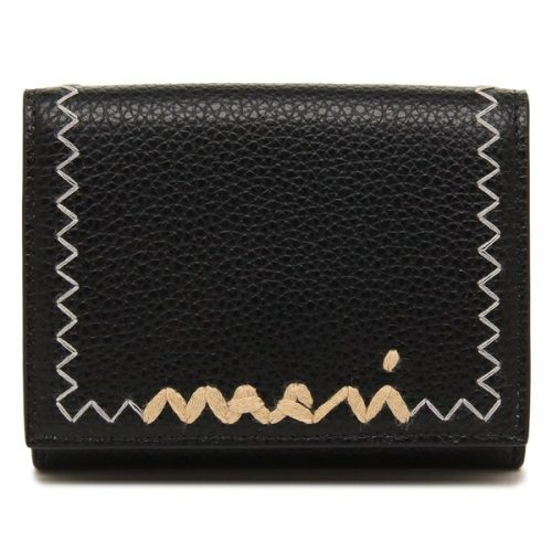 マルニ(MARNI) ブラック レザー製三つ折りウォレット マルニシンボルロゴ入り