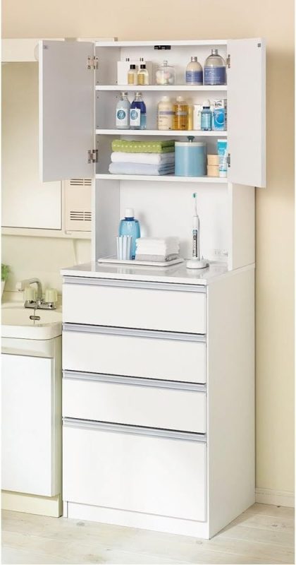 ディノス(dinos) 水回りでも安心の光沢洗面所チェスト 扉付きハイタイプ・幅59.5cm 526712