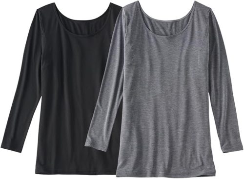 ニッセン 暑がりさんの冬インナー 襟ぐり広め丈長め長袖インナー2枚組 吸湿発熱・吸汗速乾・UVカット・静電防止 ウォームコアAIR