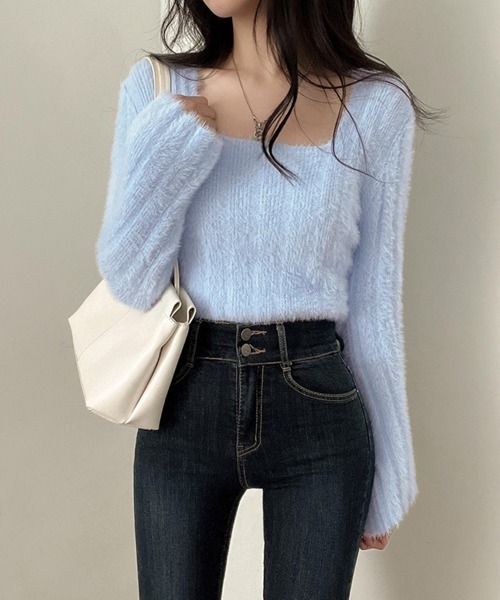 ミニミニストア(Miniministore) ショート丈 シャギーニットトップス韓国風