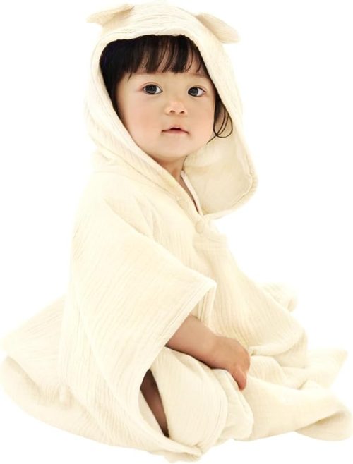 atRise くま耳付き 4重ガーゼ ベビーバスローブ