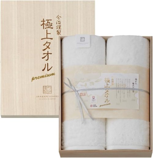 今治謹製 極上タオル premium ホワイト 木箱入り バスタオル２枚セット GK23100