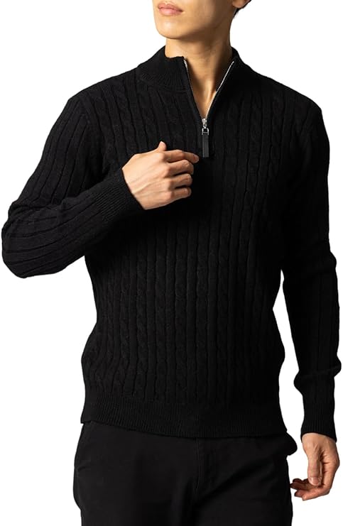 ベンケ(BENQUE) ハーフジップ ハイネック ケーブルニット