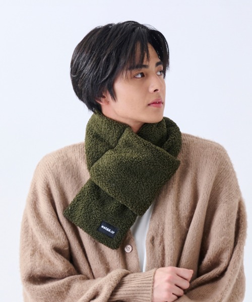 エスタ(estaa) ダウンマフラー 無地ボア カーキー