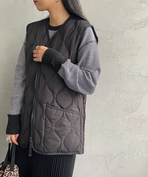 タイオン(TAION) ミリタリー Vネックジップ ダウンベスト