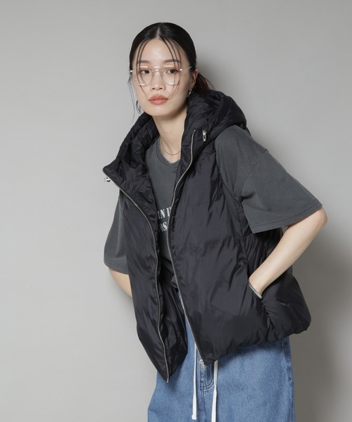 ナノ・ユニバース(NANO universe) 撥水加工ライトダウン フードジップアップベスト
