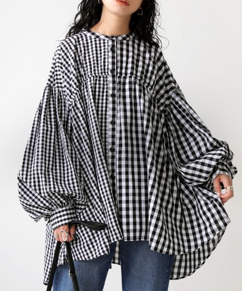 アンティカ(antiqua) チェック柄ボリュームシャツ