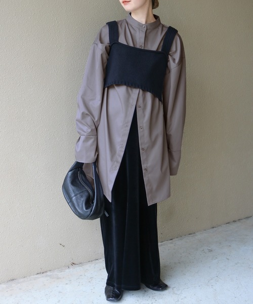 セレクトモカバイソン(select MOCA by son) バンドカラータックスリーブロングシャツ