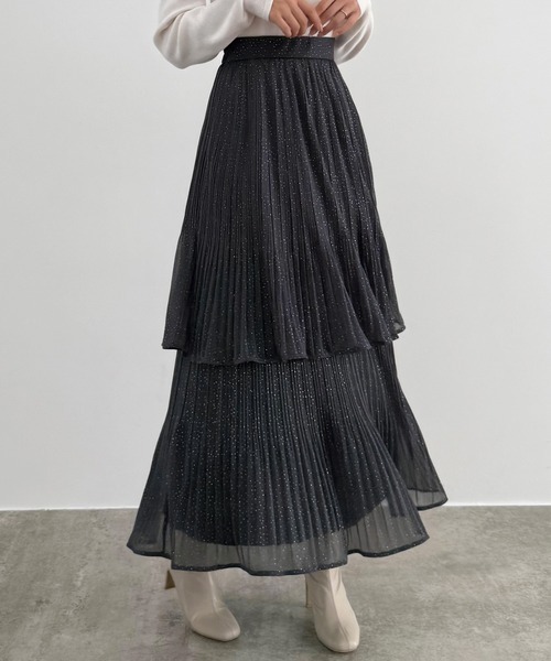 セネア(CENEA) ラメチュールプリーツティアードスカート
