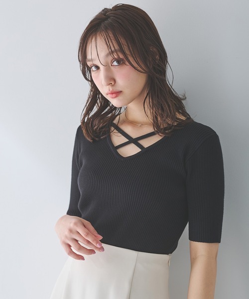 イング(INGNI) クロスチョーカーリブニット