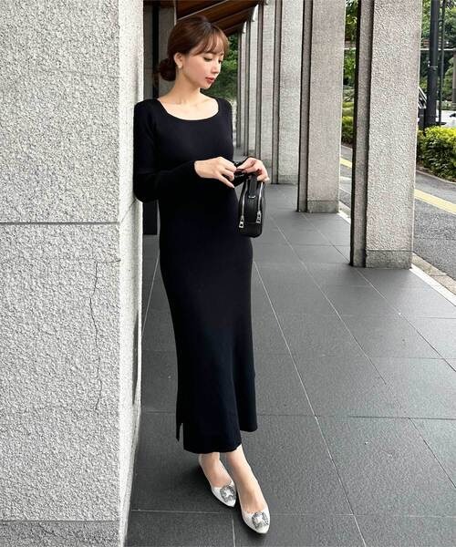 神戸レタス(KOBE LETTUCE) 選べるネックとタイプ リブニットロングスリーブワンピース