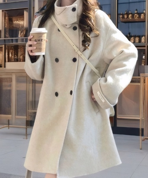 シーナ(SHEENA) フェイクウールスタンドカラーミドル丈コート