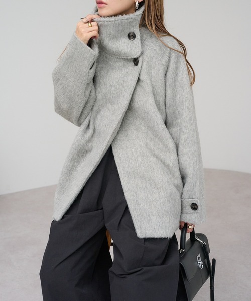 ボンジュールサガン(Bonjour Sagan) シャギーミドル丈スタンドカラーコート