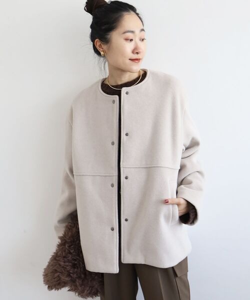 ルクールブラン(le.coeur blanc) ニットビーバーノーカラーミドルコート
