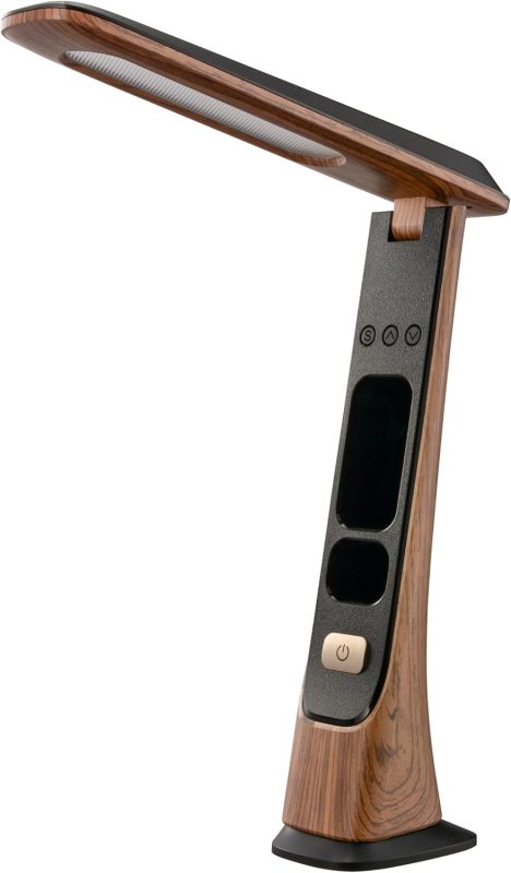 オーム電機(OHM) LEDデスクライト デジタル表示機能付 ダークウッド DS-L45FD-M