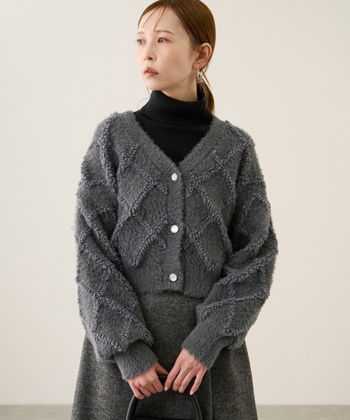 ロペピクニック(ROPE PICNIC) ダイヤチェック柄ループフェザーカーディガン