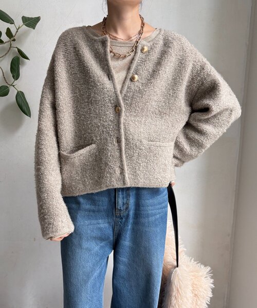 ドゥドゥ(DOUDOU) ループヤーンニットジャケット