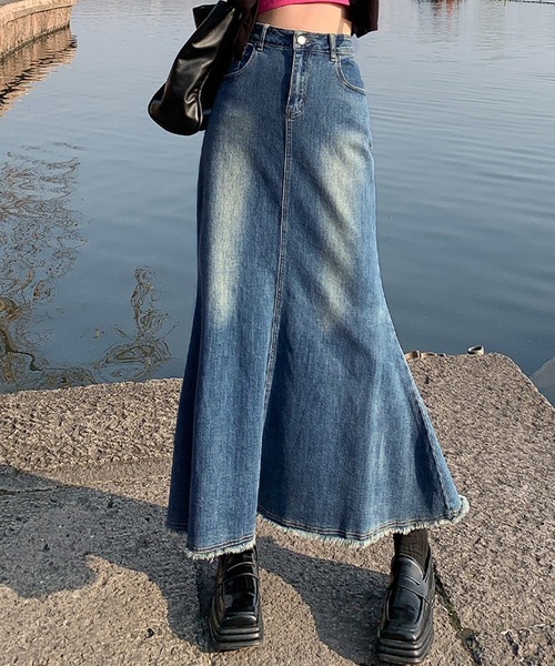 デイクローゼット(DAY CLOSET) 切りっぱなしフリンジストレッチデニムマーメイドスカート