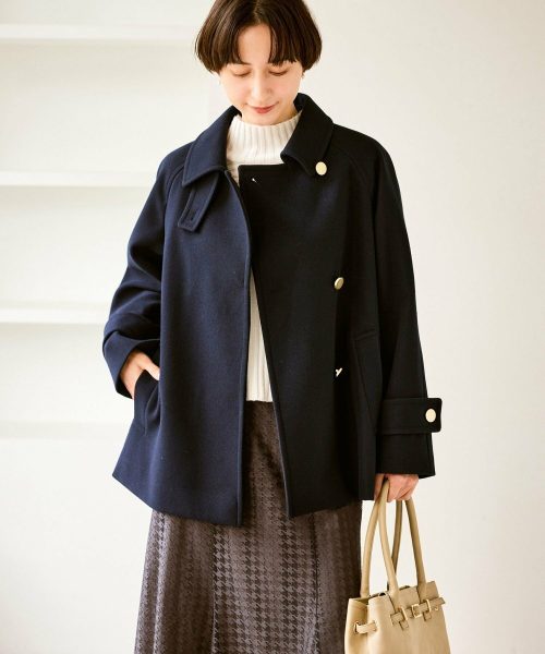 ロペピクニック(ROPE' PICNIC) ジャージーメルトンシリーズ 金ボタンミドル丈コート