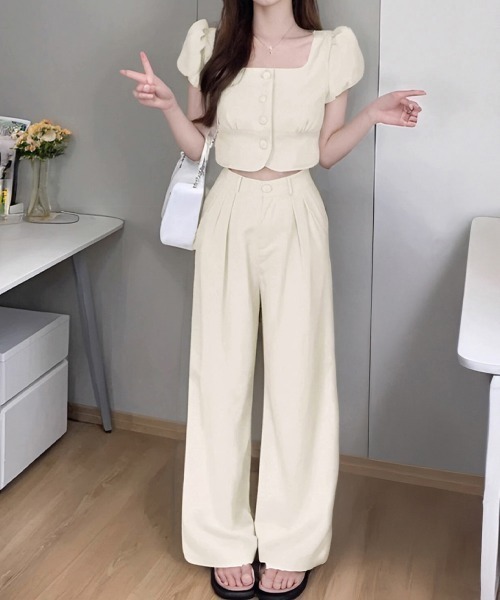 ミニミニストア(Miniministore) セットアップ春夏半袖トップスワイドパンツ