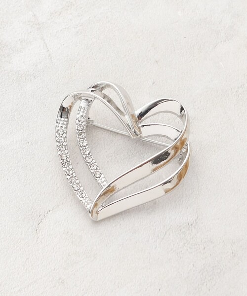 オペークドットクリップ(OPAQUE.CLIP) ダブルラインハートビジューブローチ