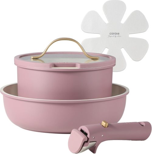 カローテ(CAROTE) フライパン 鍋 5点セット マーブルコート パープル Gold Luxe