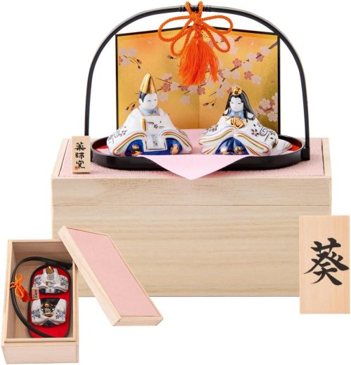 薬師窯 染錦手籠雛 大手籠付