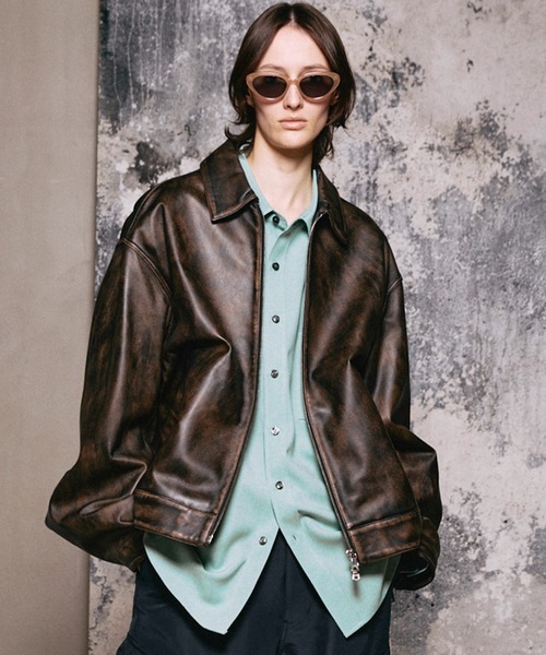 メゾンスペシャル(MAISON SPECIAL) Sheep Leather Single Riders Collared Jacket