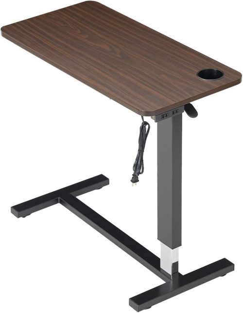 タンスのゲン 幅80㎝ 昇降式テーブル 無段階 高さ調節 ドリンクホルダー＆コンセント付き キャスター 41900017a