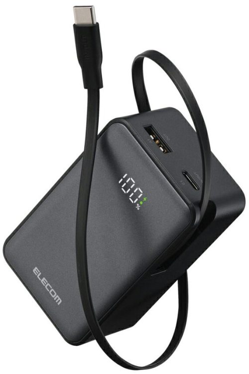 エレコム(ELECOM) 巻き取り式ケーブル一体型モバイルバッテリー DE-C80L-10000BK