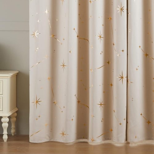 Topfinel カーテン 星柄 箔プリント
